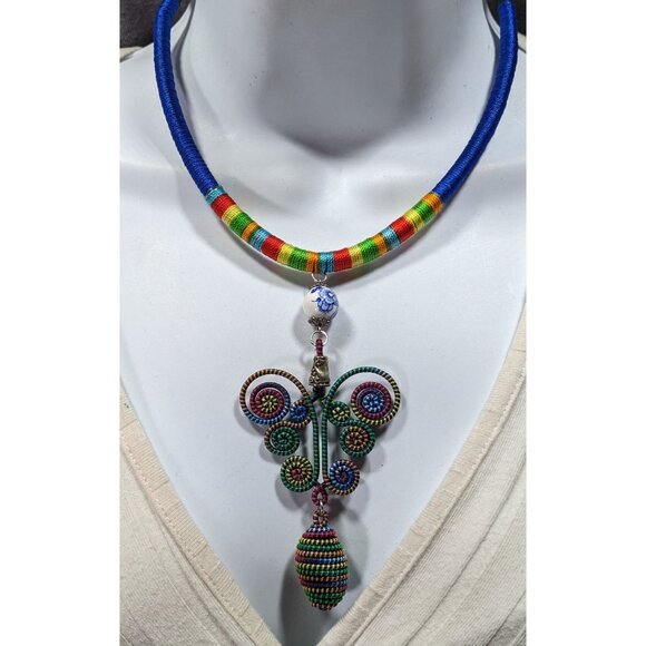 Rainbow Fairycore Wire And Thread Statement Pendant Necklace - Picture 4 of 6